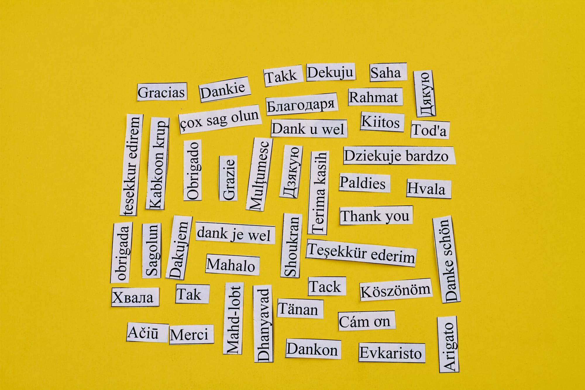 Farklı dillerde teşekkür ederim yazan kâğıtlar